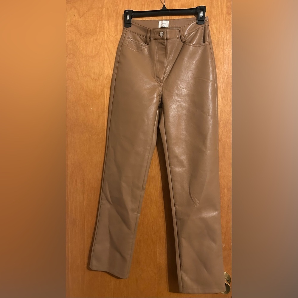 Aritzia Brown Leather Wide Leg Pants
